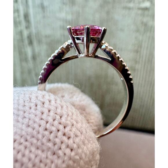 NEW Pink Sakura/White Moissanite - 75% 18k White Gold, Sz.6 - Picture 9 of 9